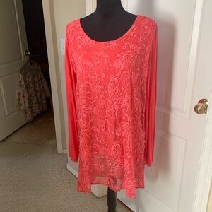 Soft Surroundings Vibrant Coral Lace Tunic Size X-Large